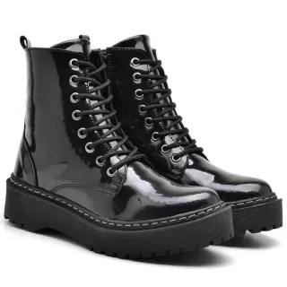 Bota Verniz Preta Coturno Tratorada - Blogueira - 1105Verniz