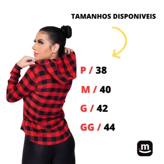 Camisa feminina manga longa xadrez flanelada SEM TOUCA - Vermelho