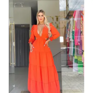 Lançamento Vestido Longo Feminino Manga Longa Decote Profundo Casamento - Roxo