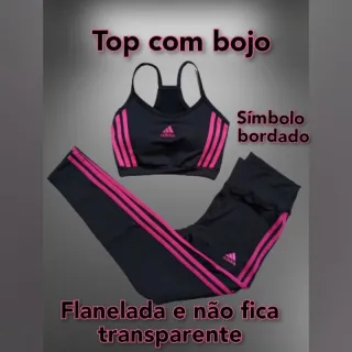 Calça Fitness Top Cropped com Bojo Conjunto - Não Fica Transparente - Conjunto preto com rosa