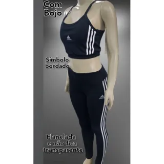 Calça Fitness Top Cropped com Bojo Conjunto - Não Fica Transparente - Conjunto preto com rosa