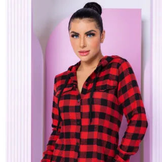 Camisa feminina manga longa xadrez flanelada SEM TOUCA