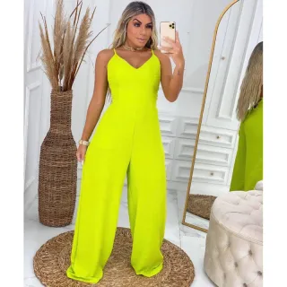 Amarração Costa X Macacão Longo Pantalona Feminino - Verde Limão