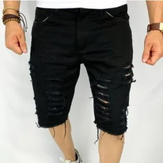 Promoção Bermuda Jeans Masculina Rasgada Lisa - Enviamos hoje - Jeans Liso Claro