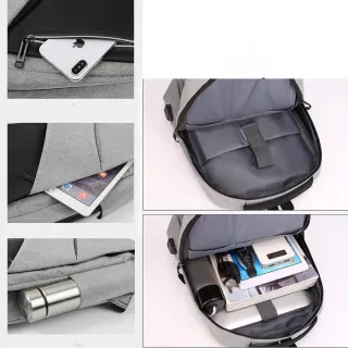 Mochila Impermeável Unissex para Viagem Trabalhar Notebook 15.6 com USB - Cinza