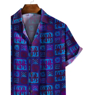 Estampado indiano, camisa cultural de botão com cores vibrantes - XGG