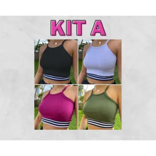 Blogueirinha Feminino Alcinha Cropped Canelado Kit 4 - KIT C