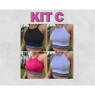 Blogueirinha Feminino Alcinha Cropped Canelado Kit 4 - KIT C
