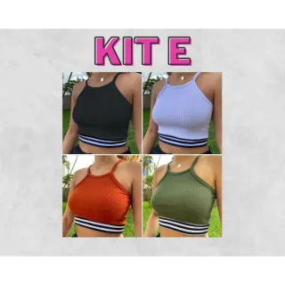 Blogueirinha Feminino Alcinha Cropped Canelado Kit 4 - KIT C