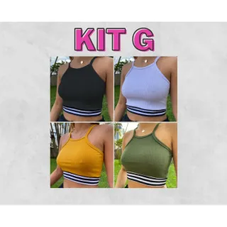 Blogueirinha Feminino Alcinha Cropped Canelado Kit 4 - KIT C