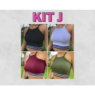 Blogueirinha Feminino Alcinha Cropped Canelado Kit 4 - KIT C