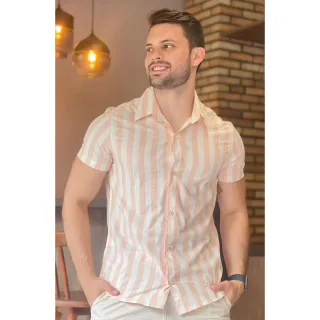 Camisa social listrada masculina em algodão com botões - Raryel