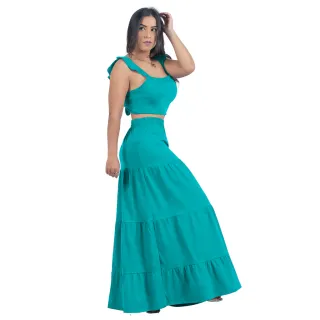 Moda feminina: Saia Longa + Cropped Top Casual Longo - Preto