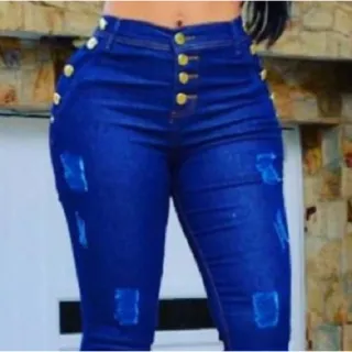 Top Calça Jeans Feminina Lançamento Cintura Alta com Elastano - Botão na barra