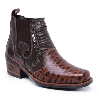 Botas Country em Couro Legítimo - Modelo 1011 - CAFE/ESTAMPADO
