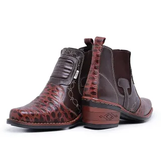 Botas Country em Couro Legítimo - Modelo 1011 - CAFE/ESTAMPADO