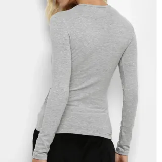 Feminina Manga Longa Básica Blusa - Preta