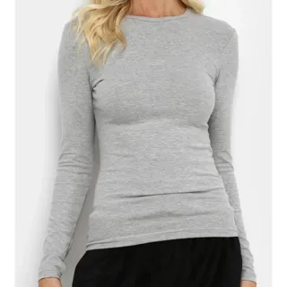 Feminina Manga Longa Básica Blusa - Preta