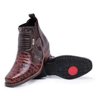 Botas Country em Couro Legítimo - Modelo 1011 - CAFE/ESTAMPADO
