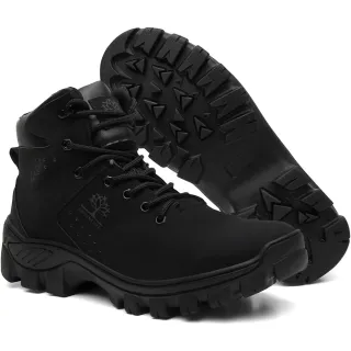 Promoção Bota Adventure Masculina em Couro Coturno Botinha Reforçada - Preto