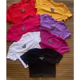 Envio em até 24 horas - Cropped Canelado Prada Feminino Moda Gringa - Roxo