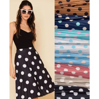 Tendência anos 60: Saia Midi plissado poá cod 037 - Azul Bebê