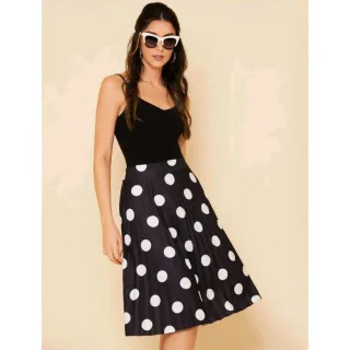 Tendência anos 60: Saia Midi plissado poá cod 037 - Azul Bebê