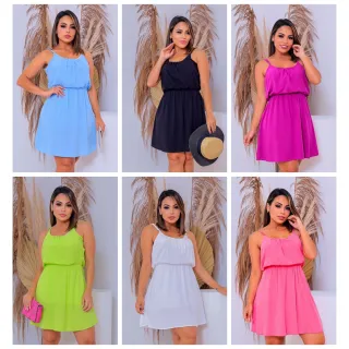 Viscose soltinho feminino curto vestido com forro - Casual dia a dia - Verde limão- Liso