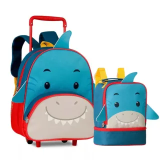 Lançamento Kit Escolar Infantil Clio Pets: Mochila de Rodinhas e Lancheira Animais - Cachorro Marrom