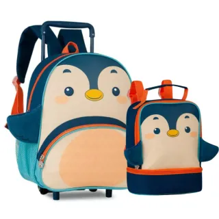 Lançamento Kit Escolar Infantil Clio Pets: Mochila de Rodinhas e Lancheira Animais - Cachorro Marrom