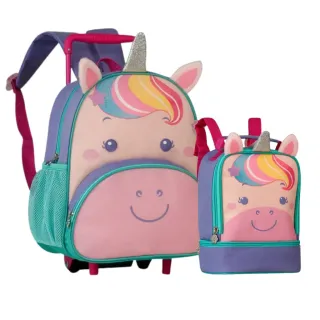 Lançamento Kit Escolar Infantil Clio Pets: Mochila de Rodinhas e Lancheira Animais - Cachorro Marrom