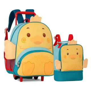 Lançamento Kit Escolar Infantil Clio Pets: Mochila de Rodinhas e Lancheira Animais - Cachorro Marrom