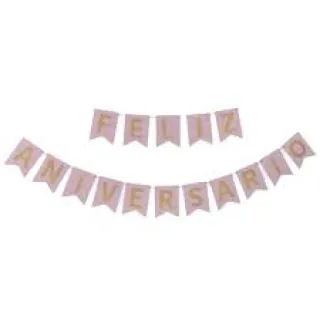 Decoração Festa Cartonado Faixa Feliz Aniversário 4 Cores - Azul Claro