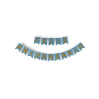 Decoração Festa Cartonado Faixa Feliz Aniversário 4 Cores - Azul Claro