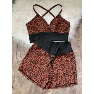 Top cós preto + Short curto - Conjunto Fitness Crossfit - B