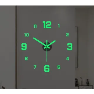 Relógio de parede silencioso criativo luminoso 3D sem perfuração - Dourado