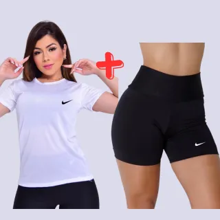 Camisa Dry Fit + Short Fitness Suplex: Kit Feminino Esportivo - Camisa + Short Preto ADIDAS