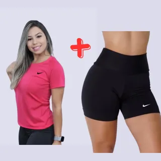 Camisa Dry Fit + Short Fitness Suplex: Kit Feminino Esportivo - Camisa + Short Preto ADIDAS