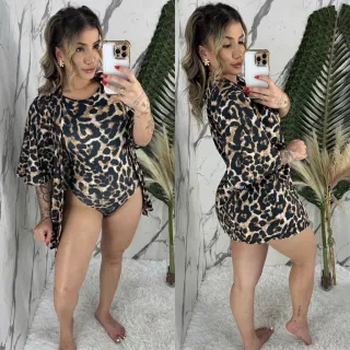 Maiô Kimono Feminino Conjunto Body Praia - KC- Onças