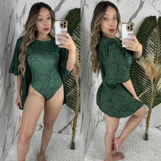 Maiô Kimono Feminino Conjunto Body Praia - KC- Onças