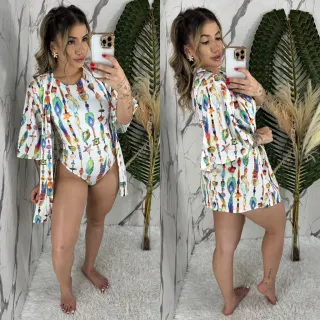 Maiô Kimono Feminino Conjunto Body Praia - KC- Onças