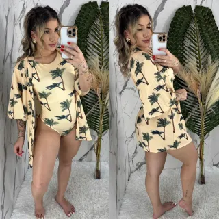 Maiô Kimono Feminino Conjunto Body Praia - KC- Onças