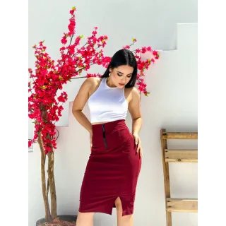 Moda evangélica: Saia Midi cintura alta com zíper elegante 004 - Verde Militar