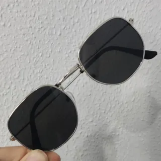 Óculos sol feminino masculino hexagonal armação metal - Azul