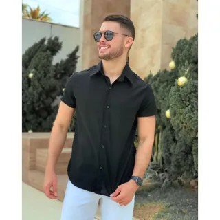 Camisa Masculina Praia Social Havaiana Slim Barata em Tecido Viscose