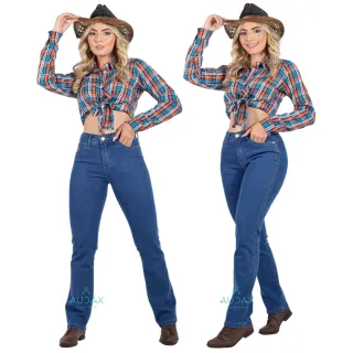 Cowtry Calça Jeans Feminina Cós Alto Rodeio com Lycra - JEANS COUNTRY ESCURO