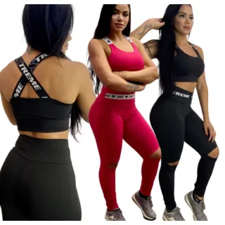 Corte no Joelho Conjunto Fitness Feminino Academia Cós Alto - Nude