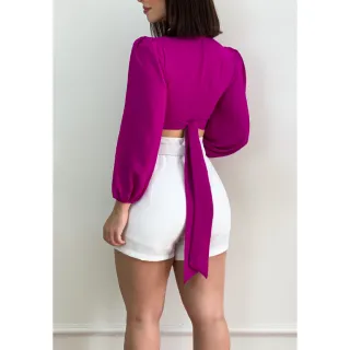 Blusa Elegante Manga Comprida Bufante Amarração Multiformas - Verde Bandeira