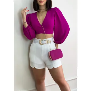 Blusa Elegante Manga Comprida Bufante Amarração Multiformas - Verde Bandeira