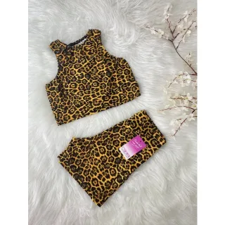 Top fitness sem bojo e conjunto short/bolso - Raryel - onça verde escuro